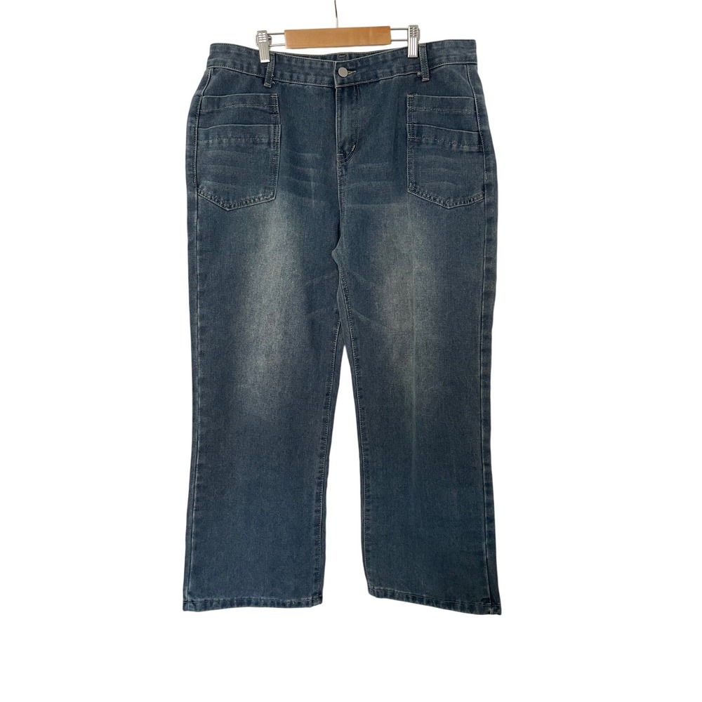 NWT High Rise Wide Leg Blue Jeans XXL Measures Size 14/16 Patch Pocket 28"Inseam